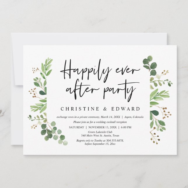 Happily ever after party, Wedding Elopement Invitation (Front)