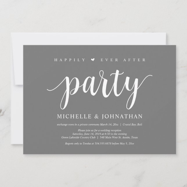 Happily ever after party, wedding elopement invitation (Front)