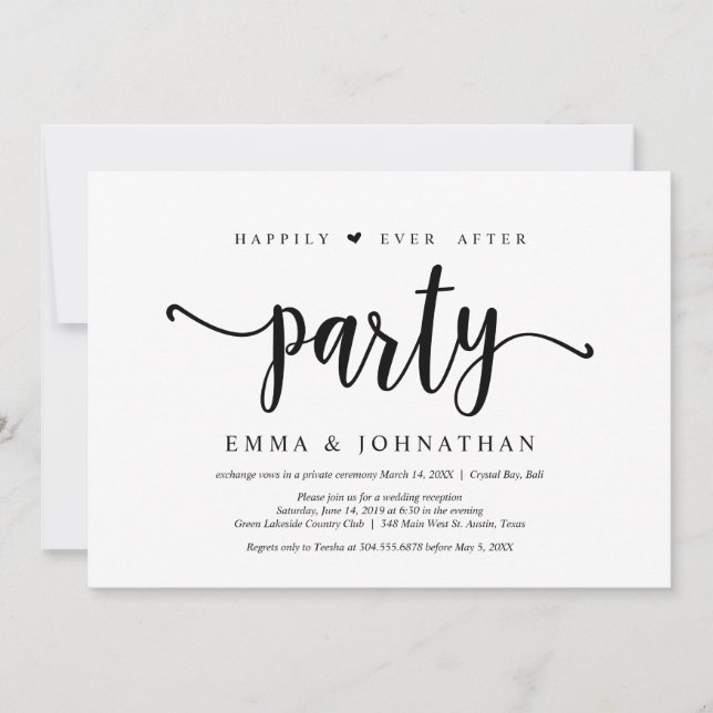 Happily ever after party, wedding elopement invitation (Front)