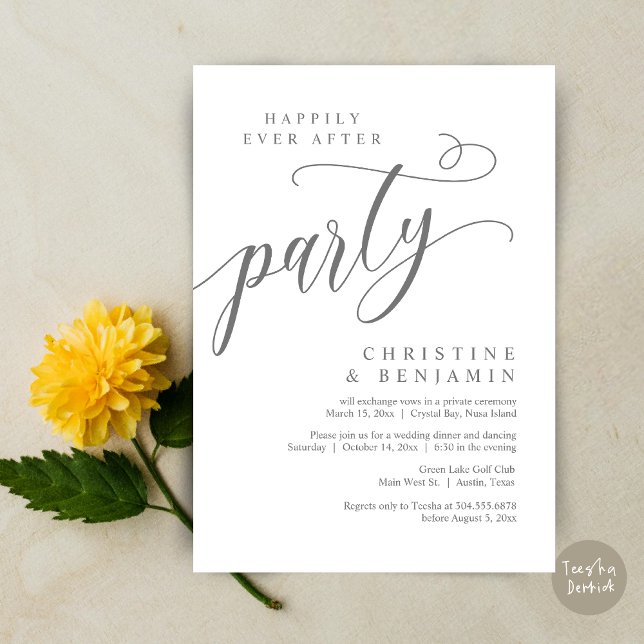 Happily Ever After Party, Wedding Elopement Invitation (Happily Ever After Party, Modern Romance Wedding Elopement Invitation Card, PDF, in dark grey)