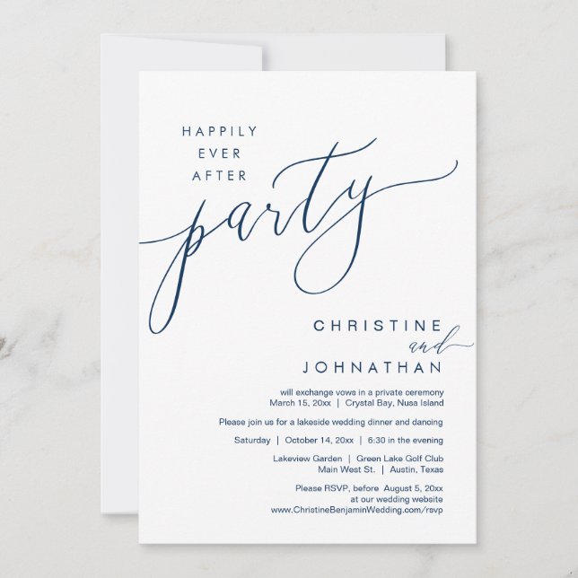 Happily Ever After Party, Wedding Elopement Script Invitation (Front)