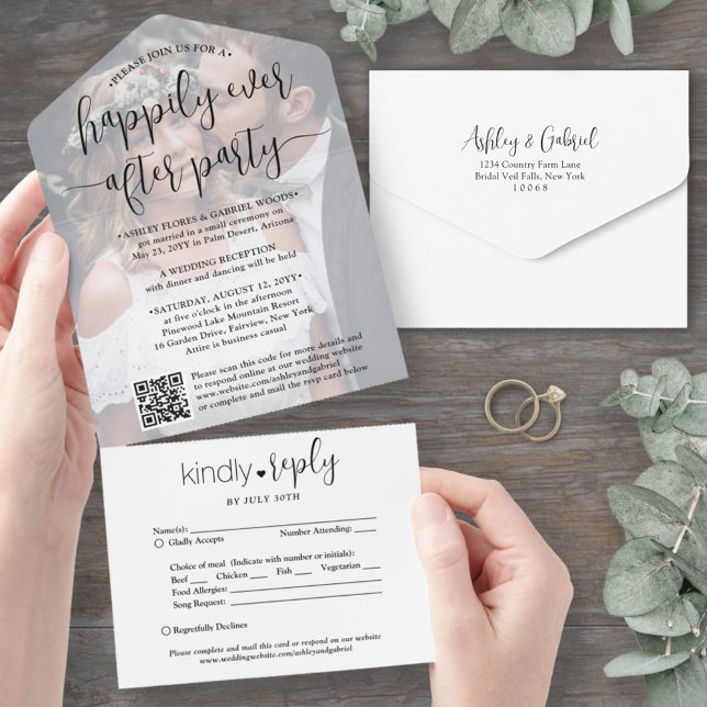 Happily Ever After Party Wedding QR Code & Photo All In One Invitation (Creator Uploaded)