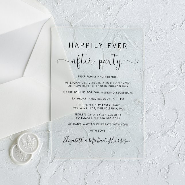 Happily Ever After Party Wedding Reception Acrylic Invitations (Celebrate your Happily Ever After in style with our elegant acrylic wedding reception invitations)