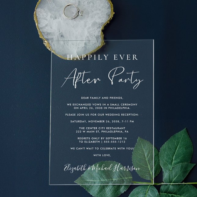 Happily Ever After Party Wedding Reception Acrylic Invitations (Celebrate your Happily Ever After in style with our elegant acrylic wedding reception invitations)