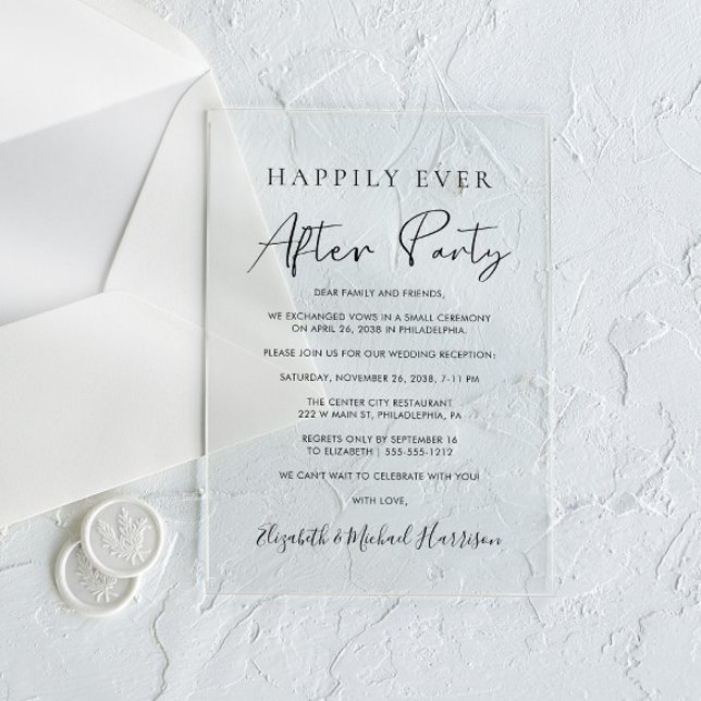 Happily Ever After Party Wedding Reception Acrylic Invitations (Celebrate your Happily Ever After in style with our elegant acrylic wedding reception invitations)