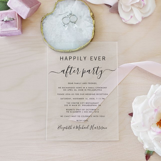 Happily Ever After Party Wedding Reception Acrylic Invitations (Celebrate your Happily Ever After in style with our elegant acrylic wedding reception invitations)