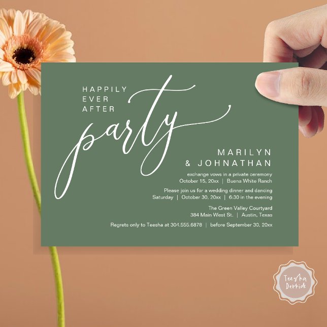 Happily Ever After Party Wedding Reception Dinner Invitation (Happily Ever After Party Modern Romantic Wedding Reception Dinner Invitation Card PDF Sage Green)