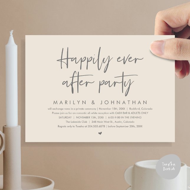 Happily Ever After Party, Wedding Reception Invitation (Happily Ever After Party, Modern Wedding Reception Invitation Card, PDF, Cash Bar in Dark Grey Cream)
