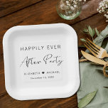 Happily Ever After Party Wedding Reception Paper Plate<br><div class="desc">Chic paper plates for your wedding reception and other post-wedding celebrations that feature "Happily Ever After Party" in simple typography and a stylish modern script,  your names joined together by a heart and your reception date.</div>