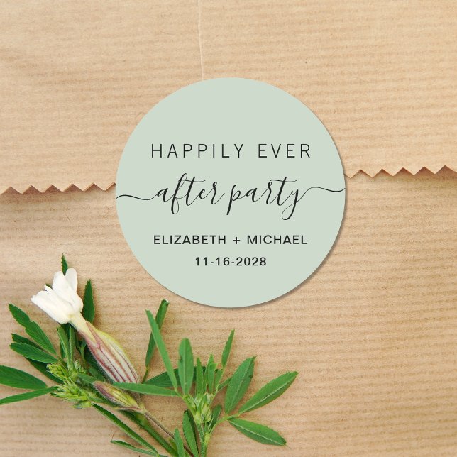 Happily Ever After Party Wedding Reception Sage Classic Round Sticker (Creator Uploaded)