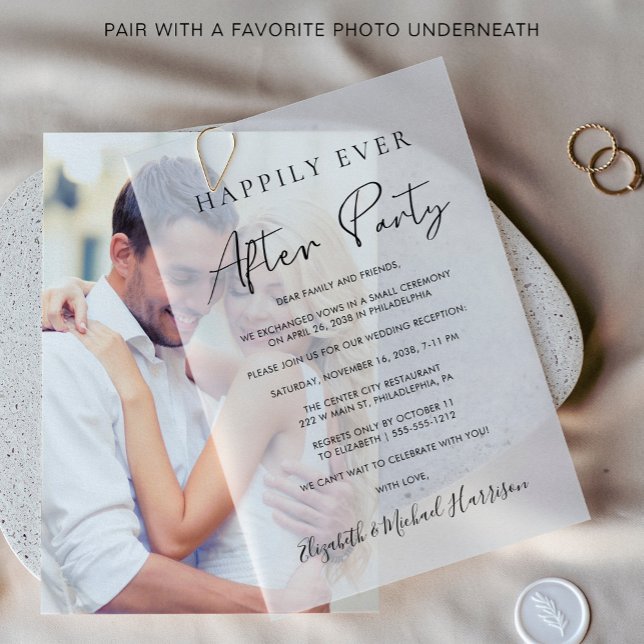 Happily Ever After Party Wedding Reception Vellum Invitations (Elevate your wedding reception invitations with the timeless beauty of vellum overlays)