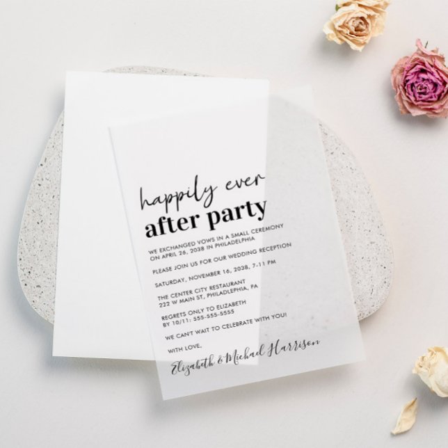 Happily Ever After Party Wedding Reception Vellum Invitations (Elevate your wedding reception invitations with the timeless beauty of vellum overlays)