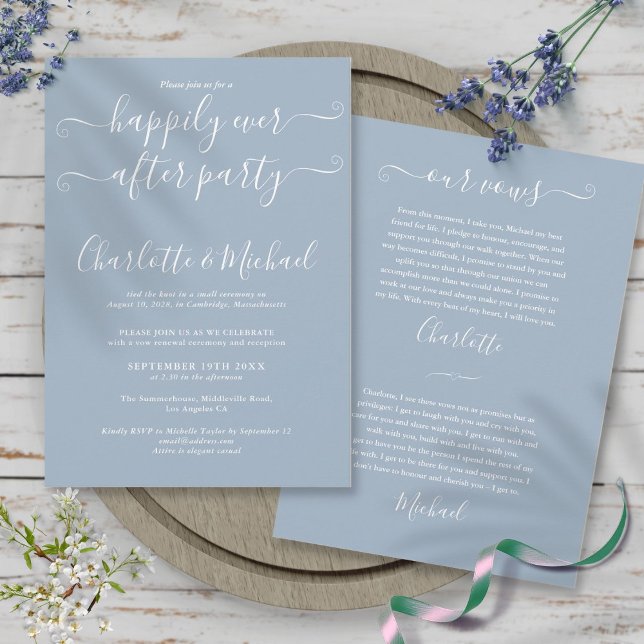 Happily Ever After Party Wedding Vows Dusty Blue Invitation (Happily Ever After Party Wedding Vows Dusty Blue Invitation)