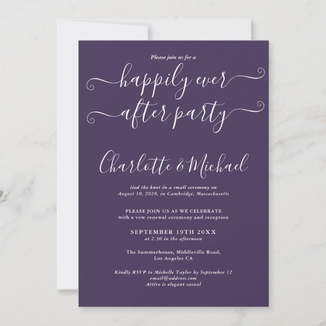 Happily Ever After Party Wedding Vows Purple Invitation (Front)