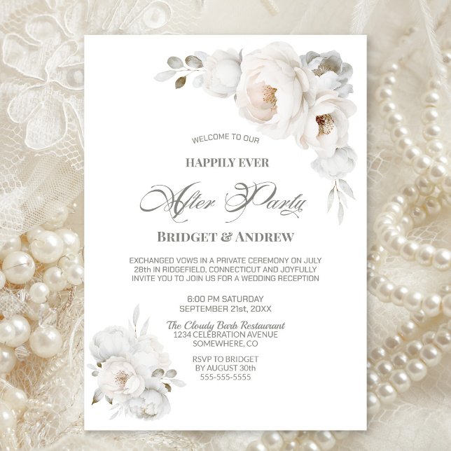 Happily Ever After Party White Floral Reception Invitation (Creator Uploaded)