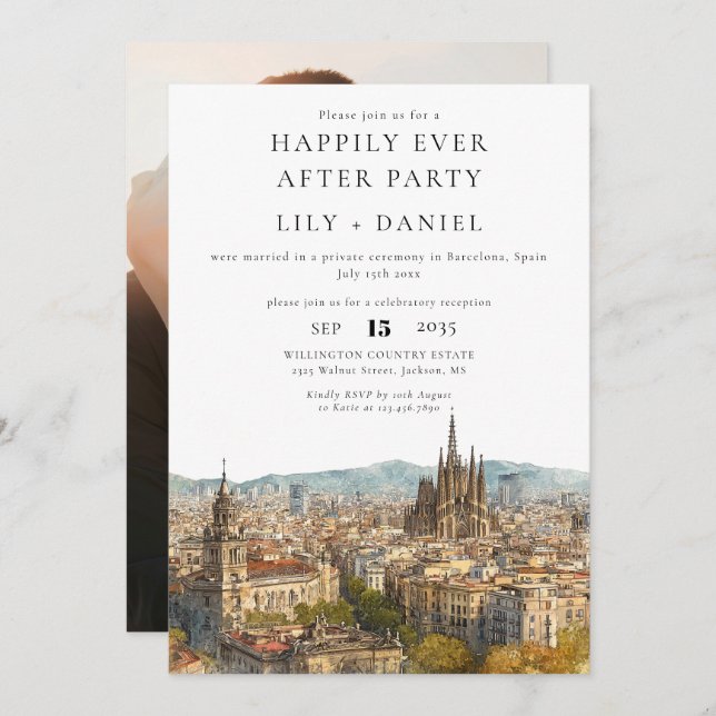 Happily Ever After Photo Barcelona Wedding Invitation (Front/Back)