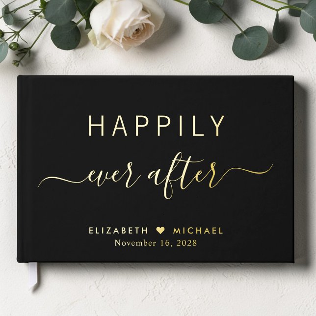 Happily Ever After Photo Black Wedding Guest Book (Happily Ever After Photo Black Wedding Foil Guest Book)