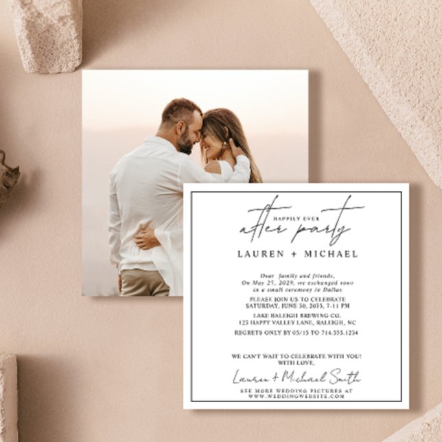 Happily Ever After Photo Black & White Wedding Announcement (Easily personalize this photo wedding reception invitation with your photo and unique details.)