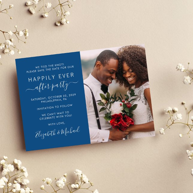 Happily Ever After Photo Blue Wedding Reception Save The Date (Creator Uploaded)