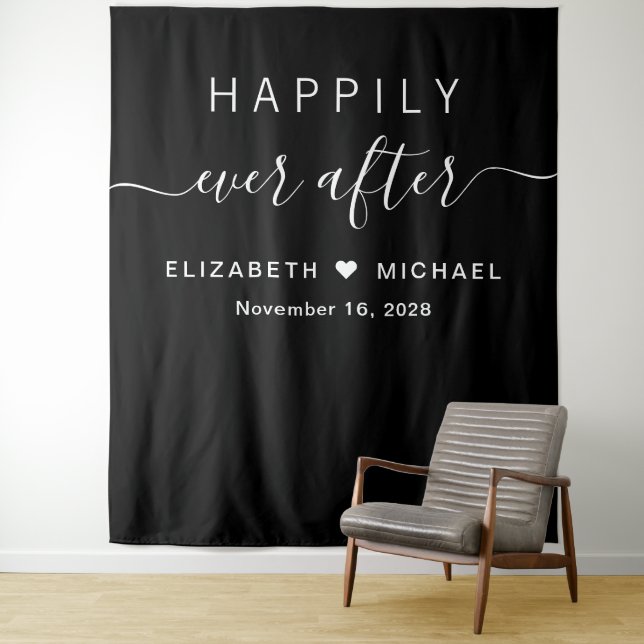 Happily Ever After Photo Booth Black Tapestry (In Situ)
