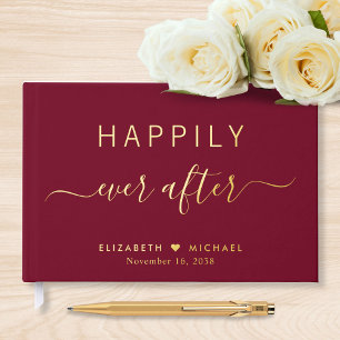 Happily Ever After Photo Burgundy Wedding Guest Book