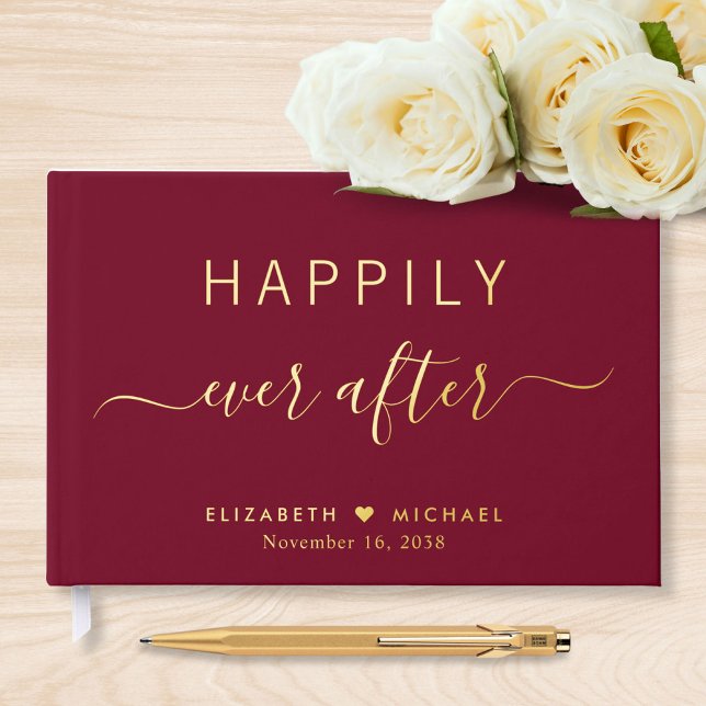 Happily Ever After Photo Burgundy Wedding Guest Book (Creator Uploaded)