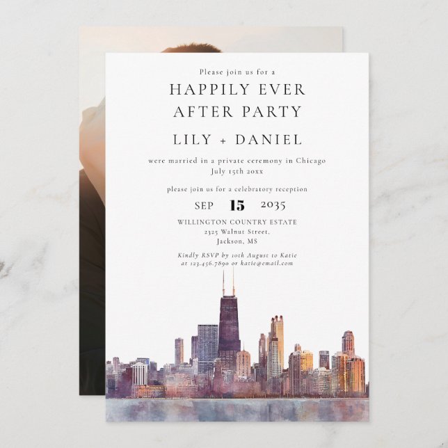 Happily Ever After Photo Chicago Wedding Invitation (Front/Back)