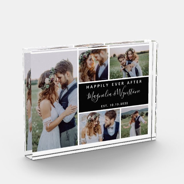 Happily Ever After Photo Collage Wedding Keepsake Block (Left)