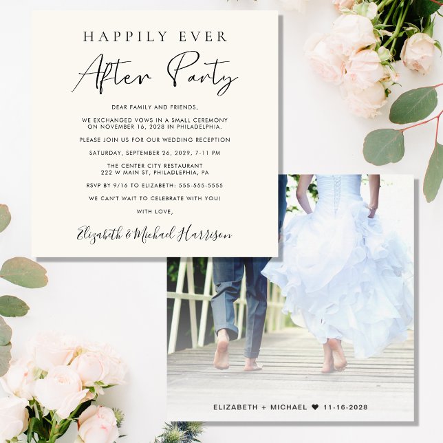 Happily Ever After Photo Cream Reception Invitation (An elegant Happily Ever After Party Invitation to set the tone for an unforgettable event)