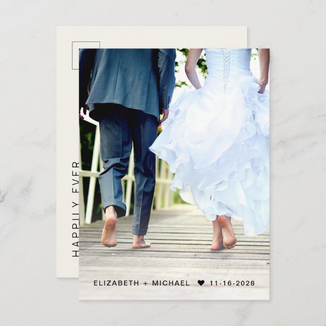 Happily Ever After Photo Cream Reception Invitation Postcard (Front/Back)