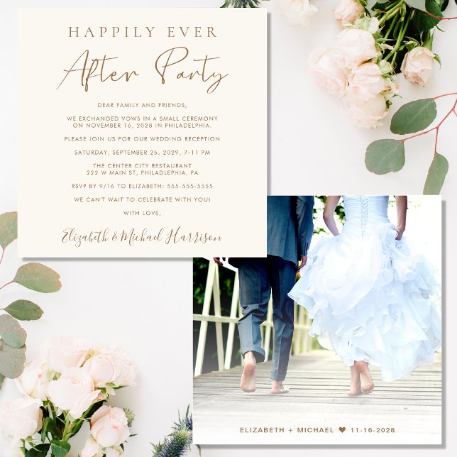 Happily Ever After Photo Cream Wedding Reception Invitation (Creator Uploaded)