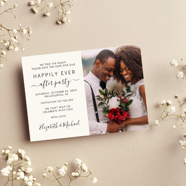 Happily Ever After Photo Cream Wedding Reception Save The Date (Creator Uploaded)