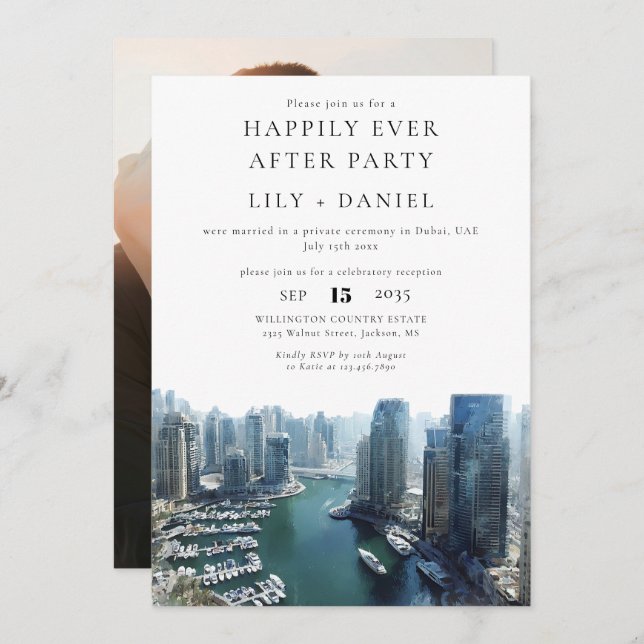 Happily Ever After Photo Dubai Wedding Invitation (Front/Back)