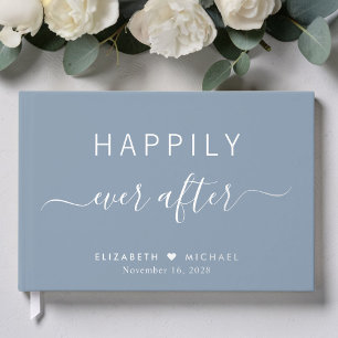 Happily Ever After Photo Dusty Blue Wedding Guest Book