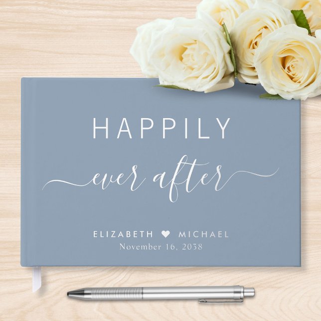 Happily Ever After Photo Dusty Blue Wedding Guest Book (Creator Uploaded)