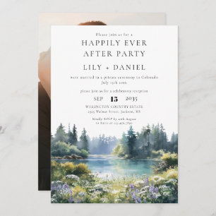Happily Ever After Photo Forest Lakeside Wedding Invitation