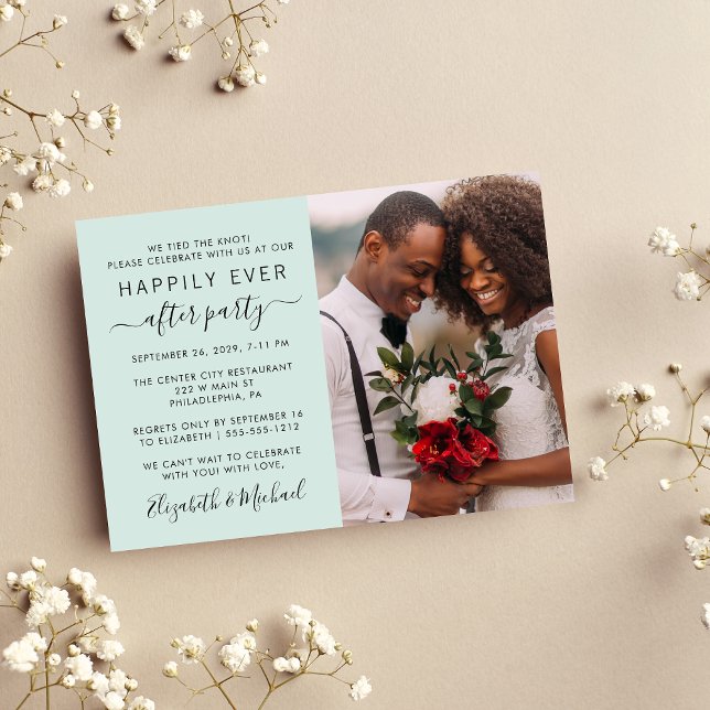 Happily Ever After Photo Mint Wedding Reception Invitation (Creator Uploaded)