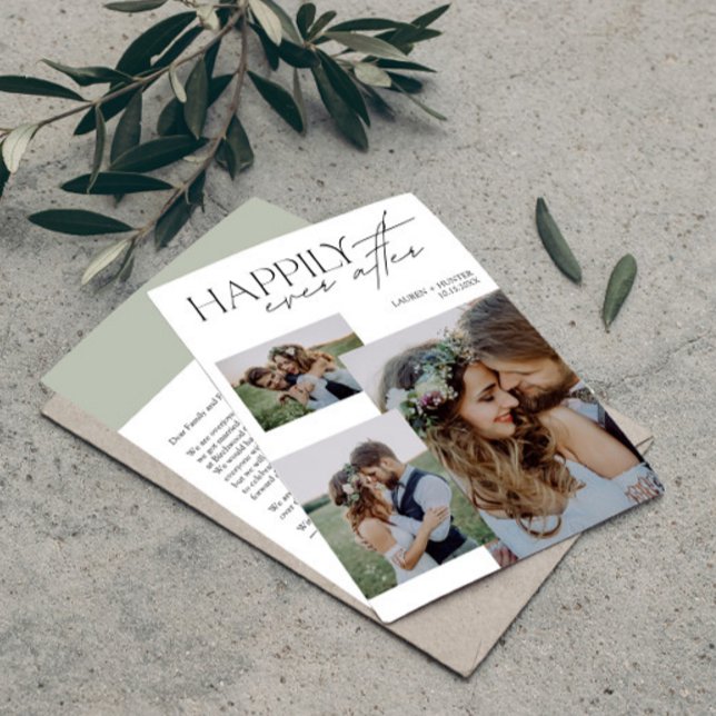 Happily Ever After Photo Modern Wedding Announcement (Easily personalize this wedding announcement with your deets and photos)