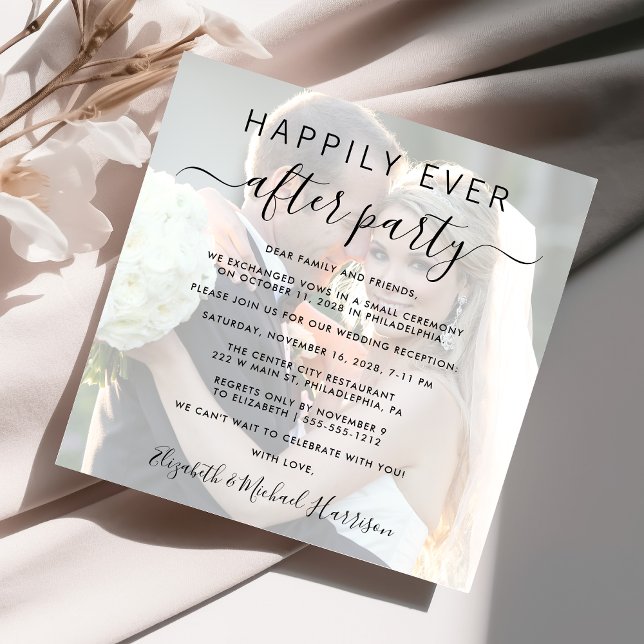 Happily Ever After Photo Overlay Wedding Reception Invitation (An chic photo overlay Happily Ever After Party invitation for your wedding celebration)