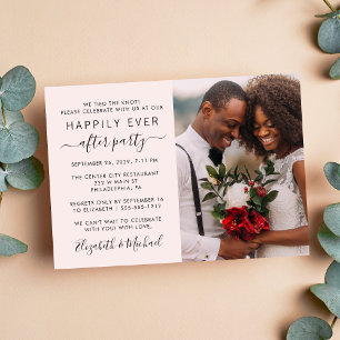 Happily Ever After Photo Pink Wedding Reception Invitation
