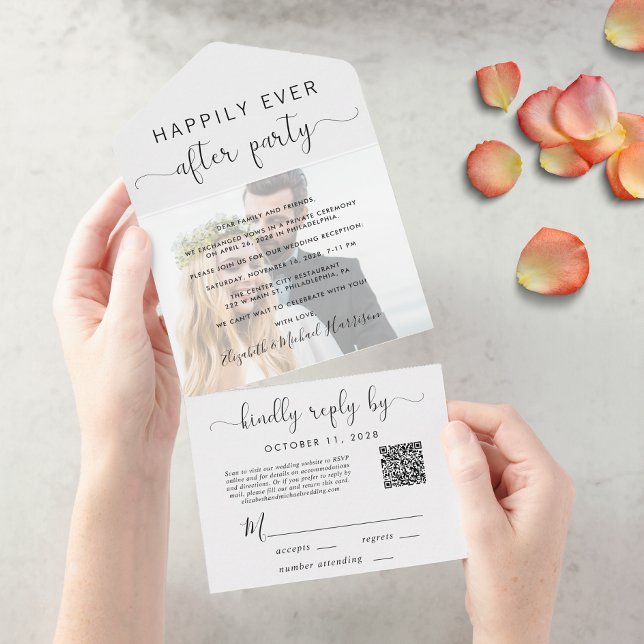 Happily Ever After Photo QR Code Wedding Reception All In One Invitation (Creator Uploaded)