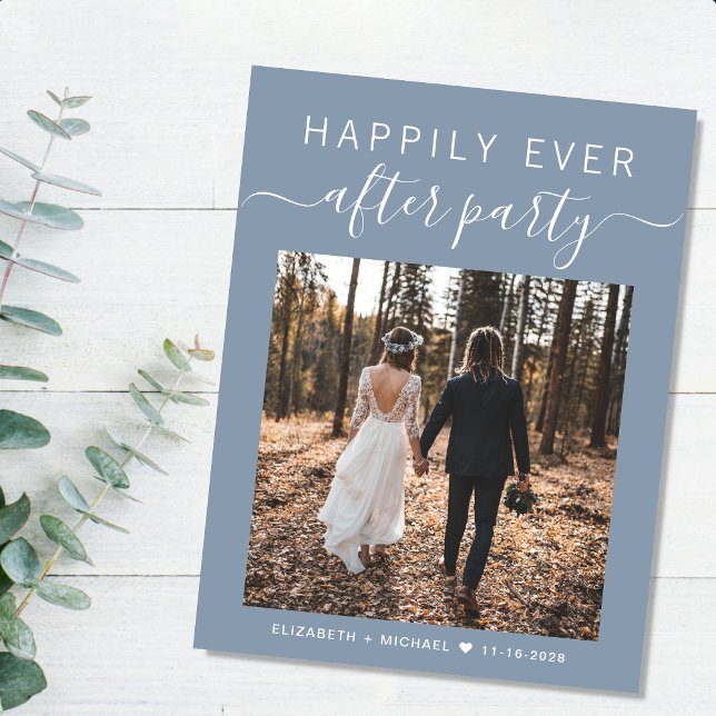 Happily Ever After Photo QR Code Wedding Reception Announcement Postcard (An chic Happily Ever After Party postcard invitation for your wedding celebration)