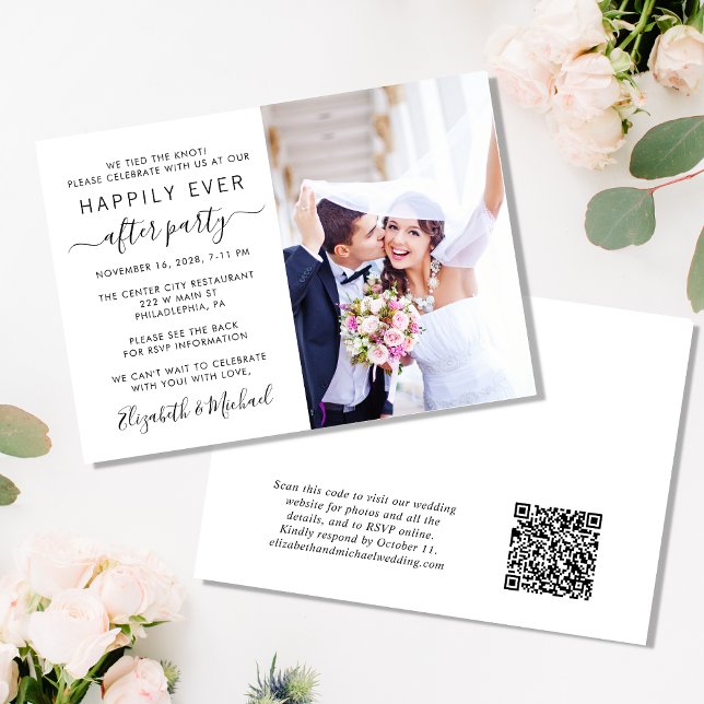 Happily Ever After Photo QR Code Wedding Reception Invitation (An chic Happily Ever After Party all-in-one invitation for your wedding celebration)
