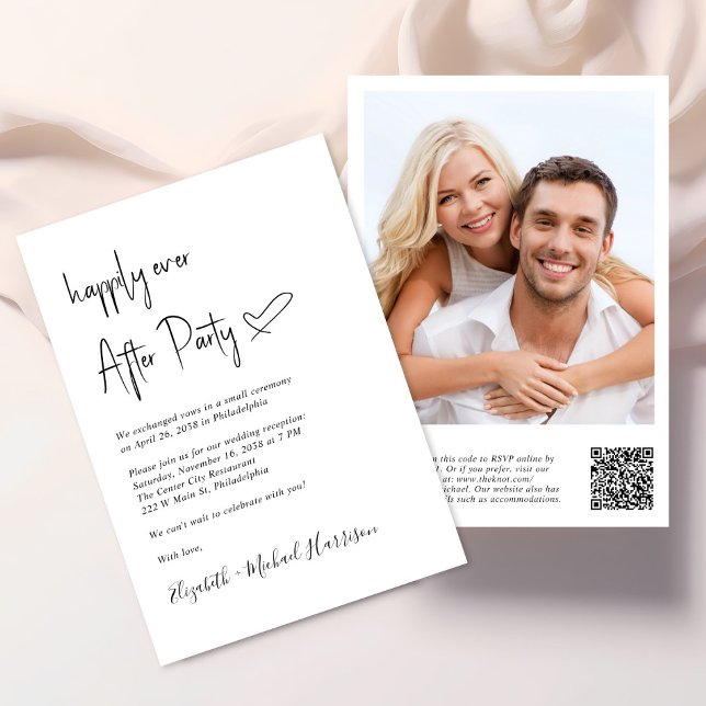 Happily Ever After Photo QR Code Wedding Reception Invitation (An chic Happily Ever After Party all-in-one invitation for your wedding celebration)