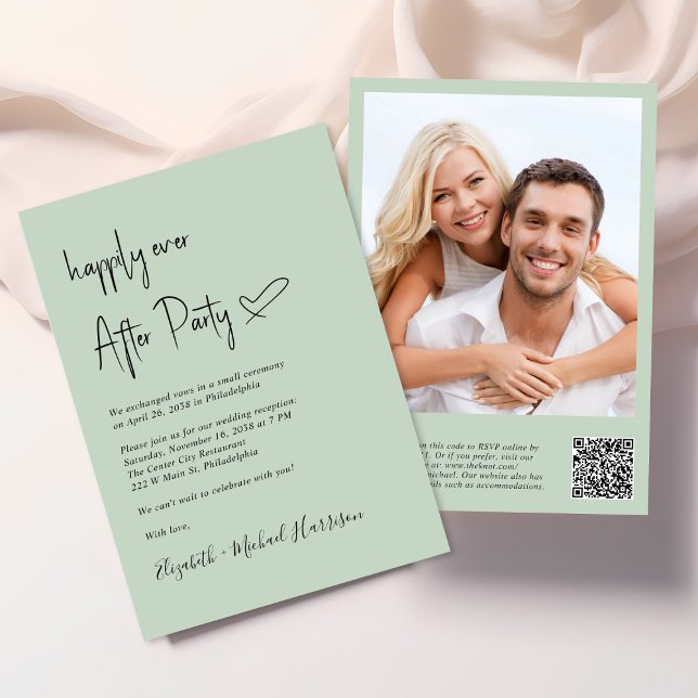 Happily Ever After Photo QR Code Wedding Reception Invitation (An chic Happily Ever After Party all-in-one invitation for your wedding celebration)