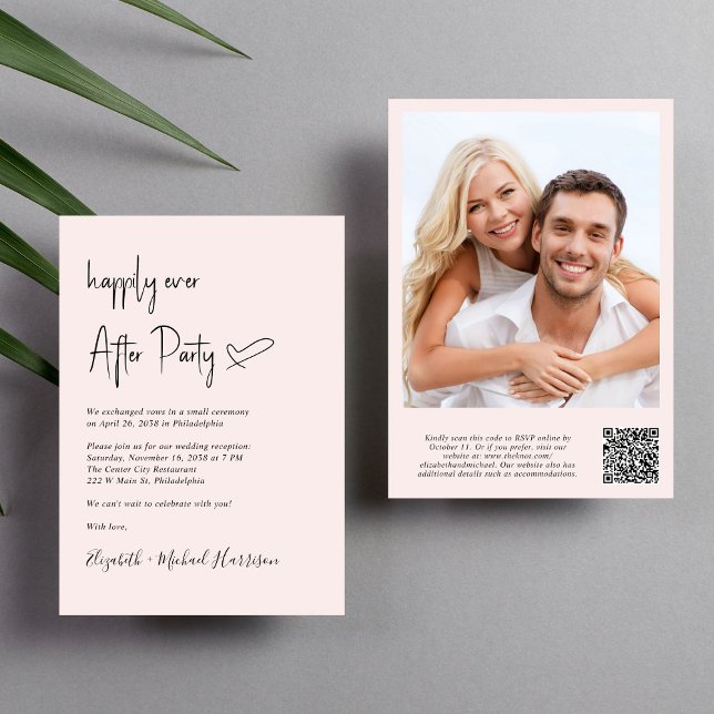 Happily Ever After Photo QR Code Wedding Reception Invitation (An chic Happily Ever After Party all-in-one invitation for your wedding celebration)