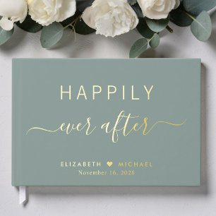 Happily Ever After Photo Sage Green Wedding Guest Book