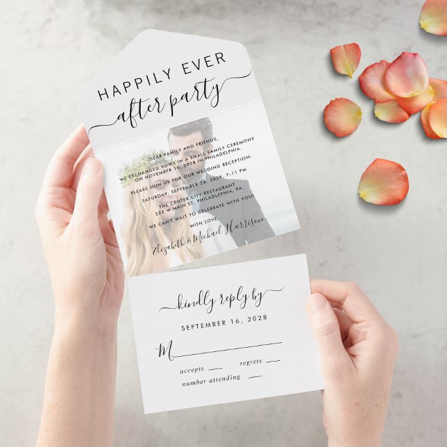 Happily Ever After Photo Wedding Reception All In One Invitation (An chic Happily Ever After Party all-in-one invitation for your wedding celebration)