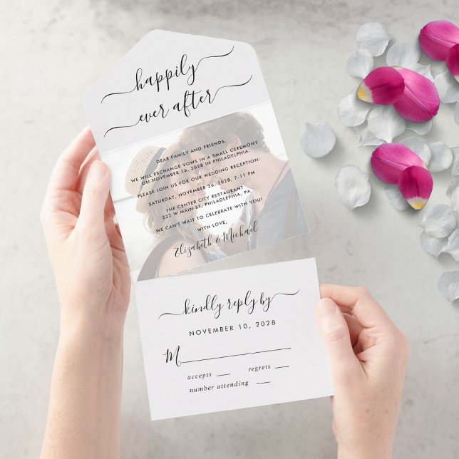Happily Ever After Photo Wedding Reception All In One Invitation (Our user-friendly template allows you to easily upload your photo and create your perfect invitation)