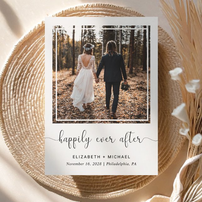 Happily Ever After Photo Wedding Reception Announcement (An elegant Happily Ever After Party Invitation to set the tone for an unforgettable event)